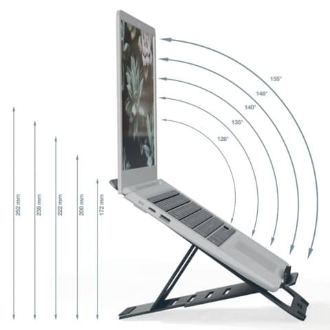 Supporto per laptop regolabile ultrapiatto in alluminio Leitz Ergo grigio scuro - 300x10x210 mm - 63460089